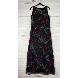 Francais Dress Womens 8 Black Floral Chiffon Velvet Burnout Maxi Sheath Goth